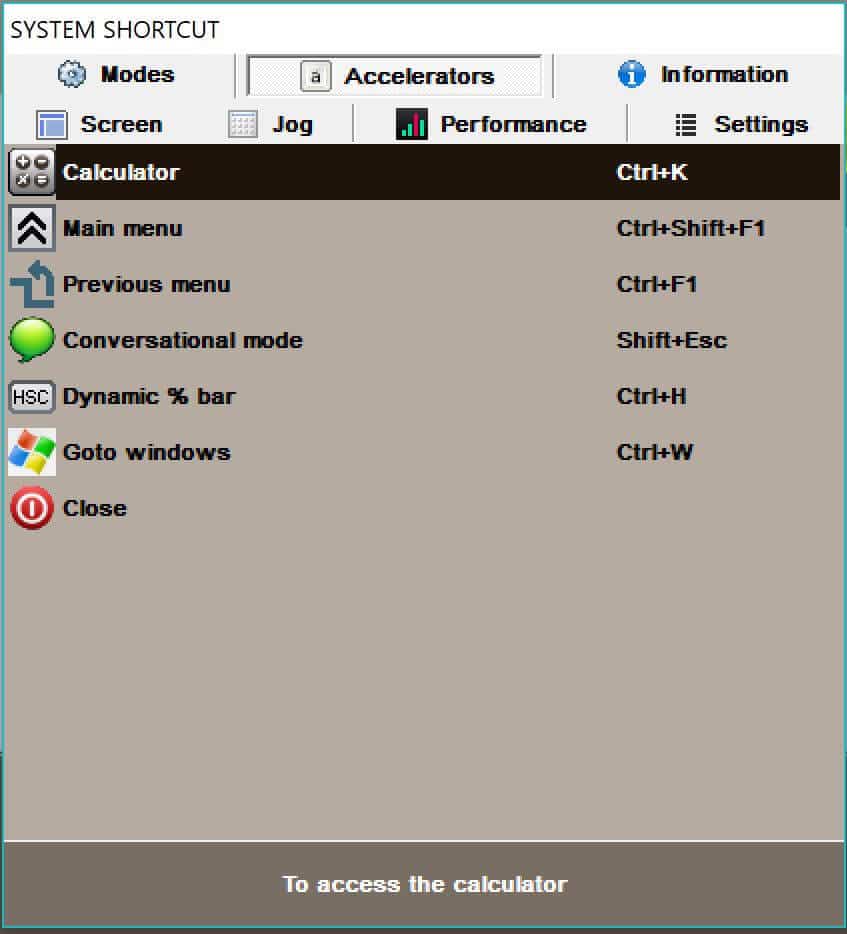 Menu acceleratori FAGOR 8065