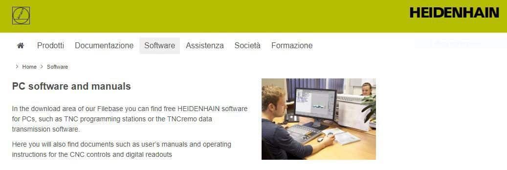 Pagina sito Heidenhain per download Simulatore Heidenhain