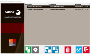 Finestra di selezione di una macchina nel simulatore CNC free Fagor 8065