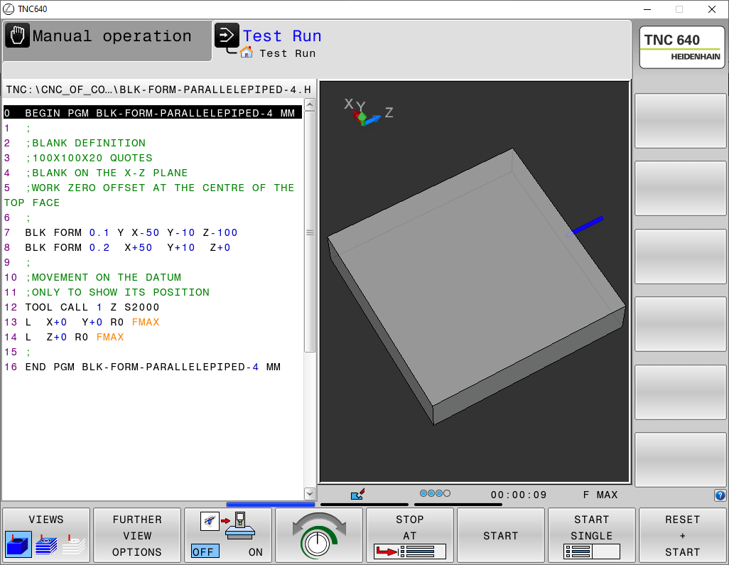 Example of a Heidenhain program - block form parallelepiped 4